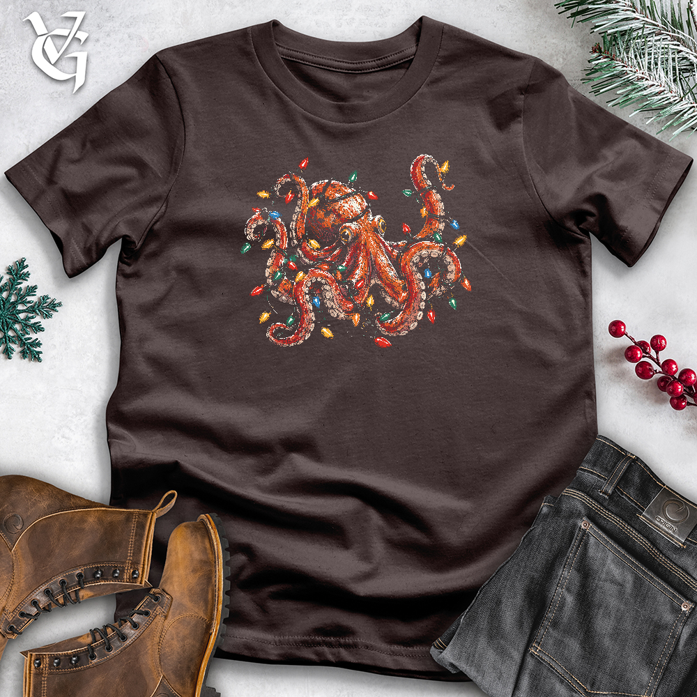 Viking Goods Christmas Lights Octopus Softstyle Tee Dark Chocolate / L