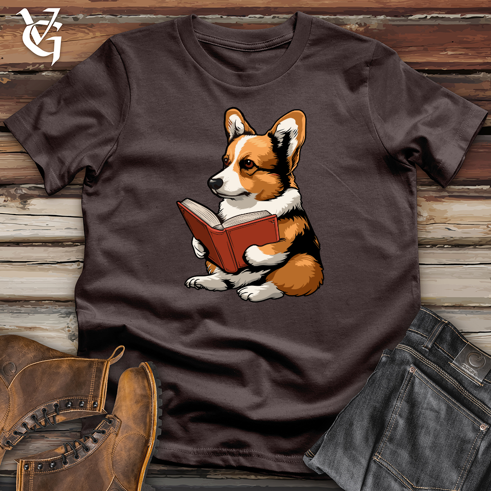 Viking Goods Corgi Reading Book Softstyle Tee Dark Chocolate / L