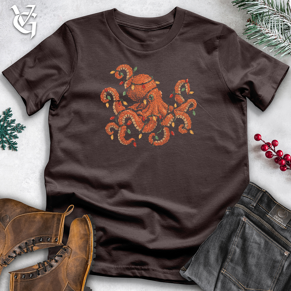 Viking Goods Octopus Christmas Lights Softstyle Tee Dark Chocolate / L