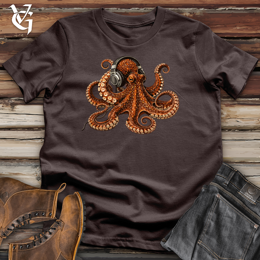 Viking Goods Octopus Enjoying Music With Headphones Tee Dark Chocolate / L