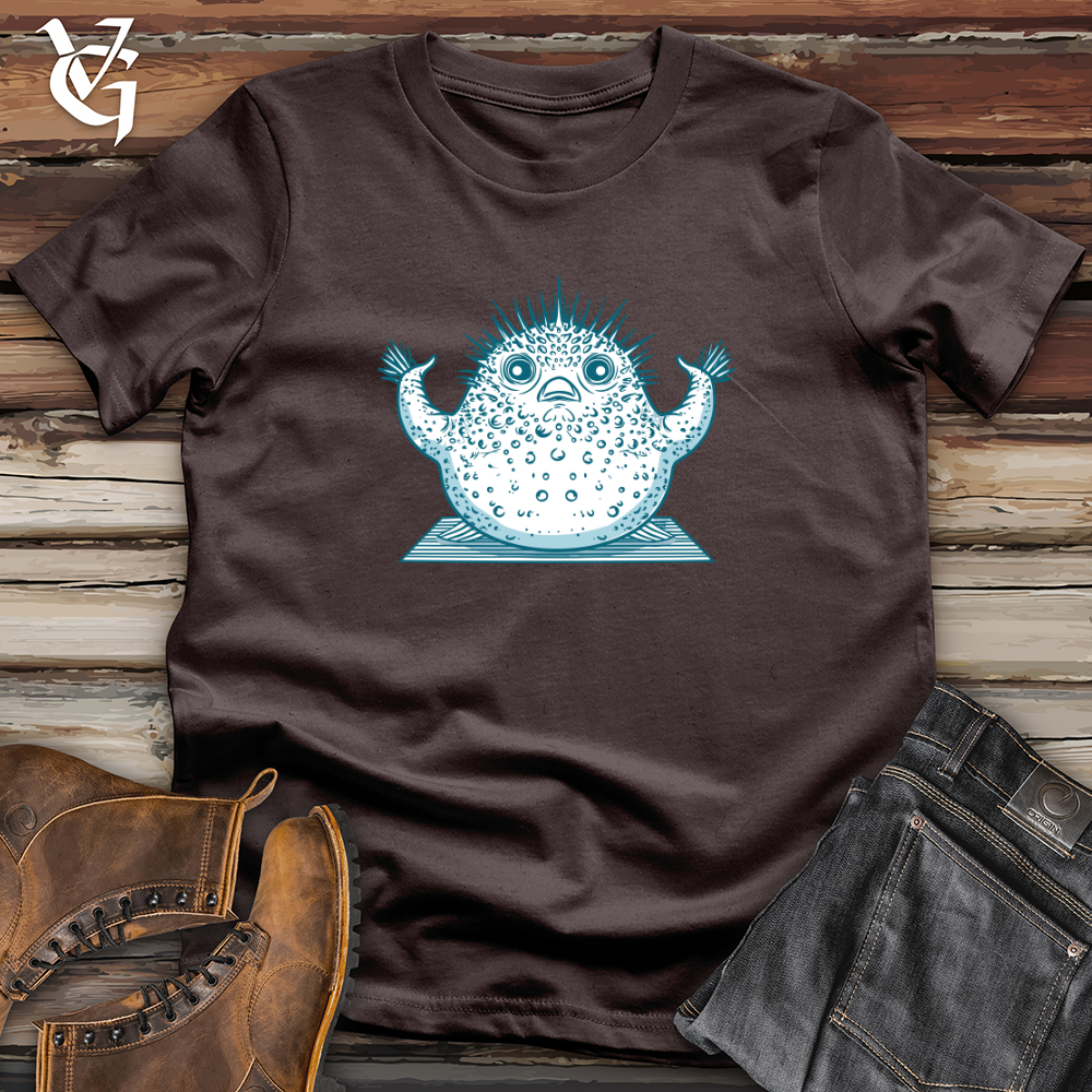 Viking Goods Pufferfish Yoga Pose Softstyle Tee Dark Chocolate / L