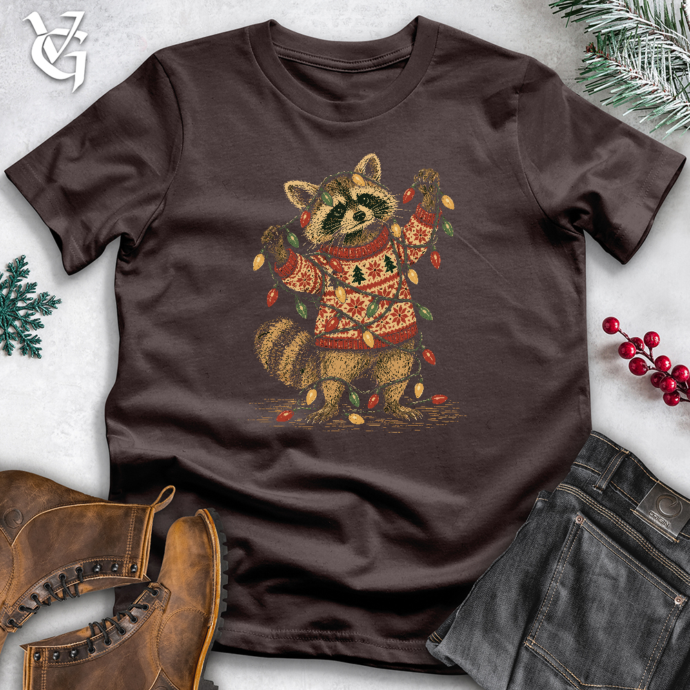 Viking Goods Raccoon Christmas Lights Softstyle Tee Dark Chocolate / L
