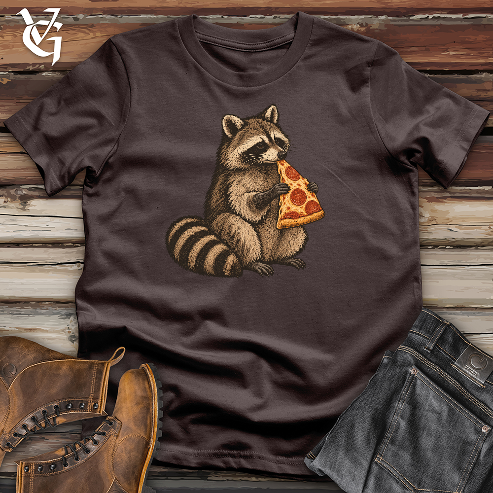 Viking Goods Raccoon Enjoying Pizza Softstyle Tee Dark Chocolate / L