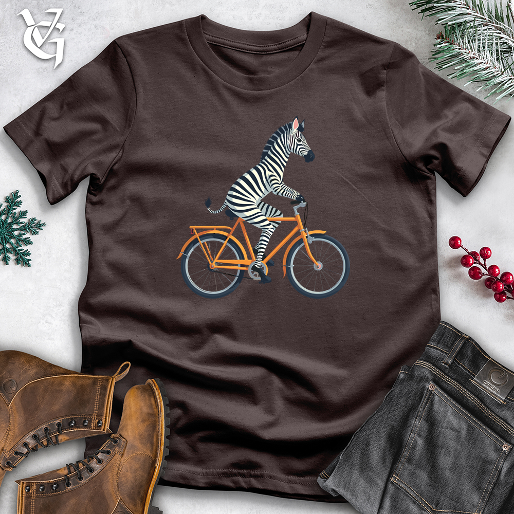 Viking Goods Zebra Riding Bicycle Softstyle Tee Dark Chocolate / L