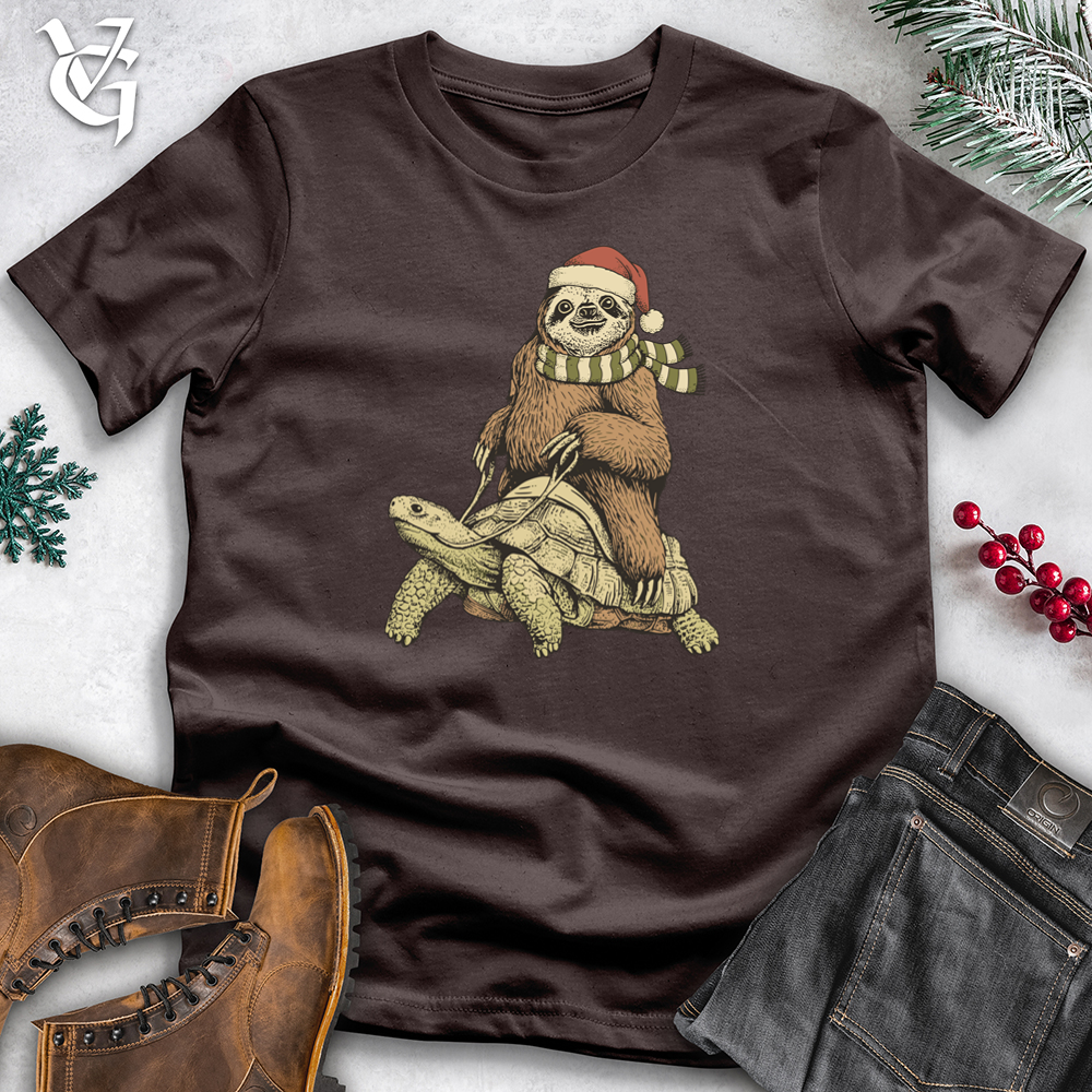 Viking Goods Christmas Sloth With Turtle Softstyle Tee Dark Chocolate / S