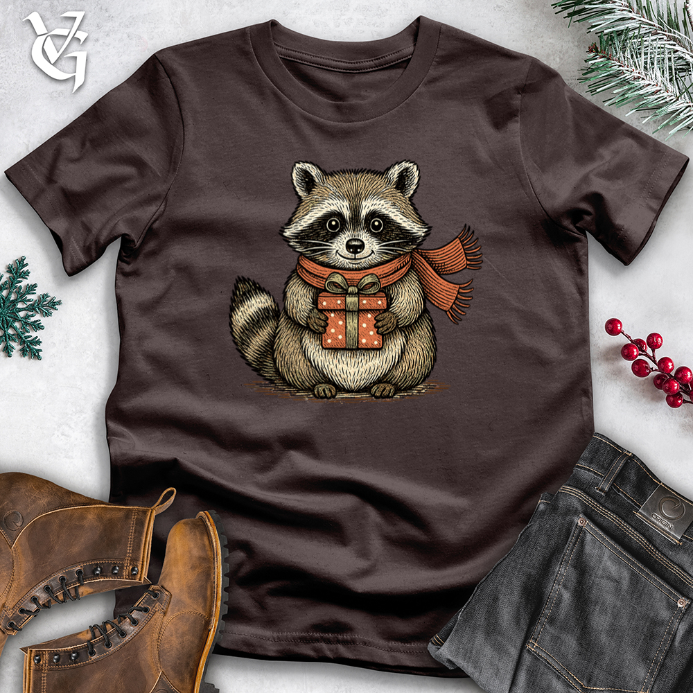 Viking Goods Raccoon with Christmas Gift Softstyle Tee Dark Chocolate / S