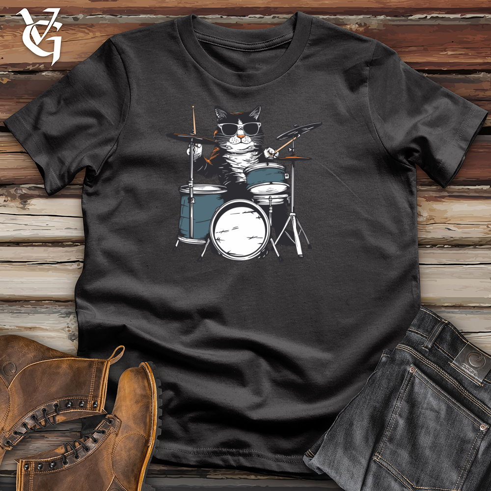 Viking Goods Cool Cat Drummer Cotton Tee Dark Grey / L