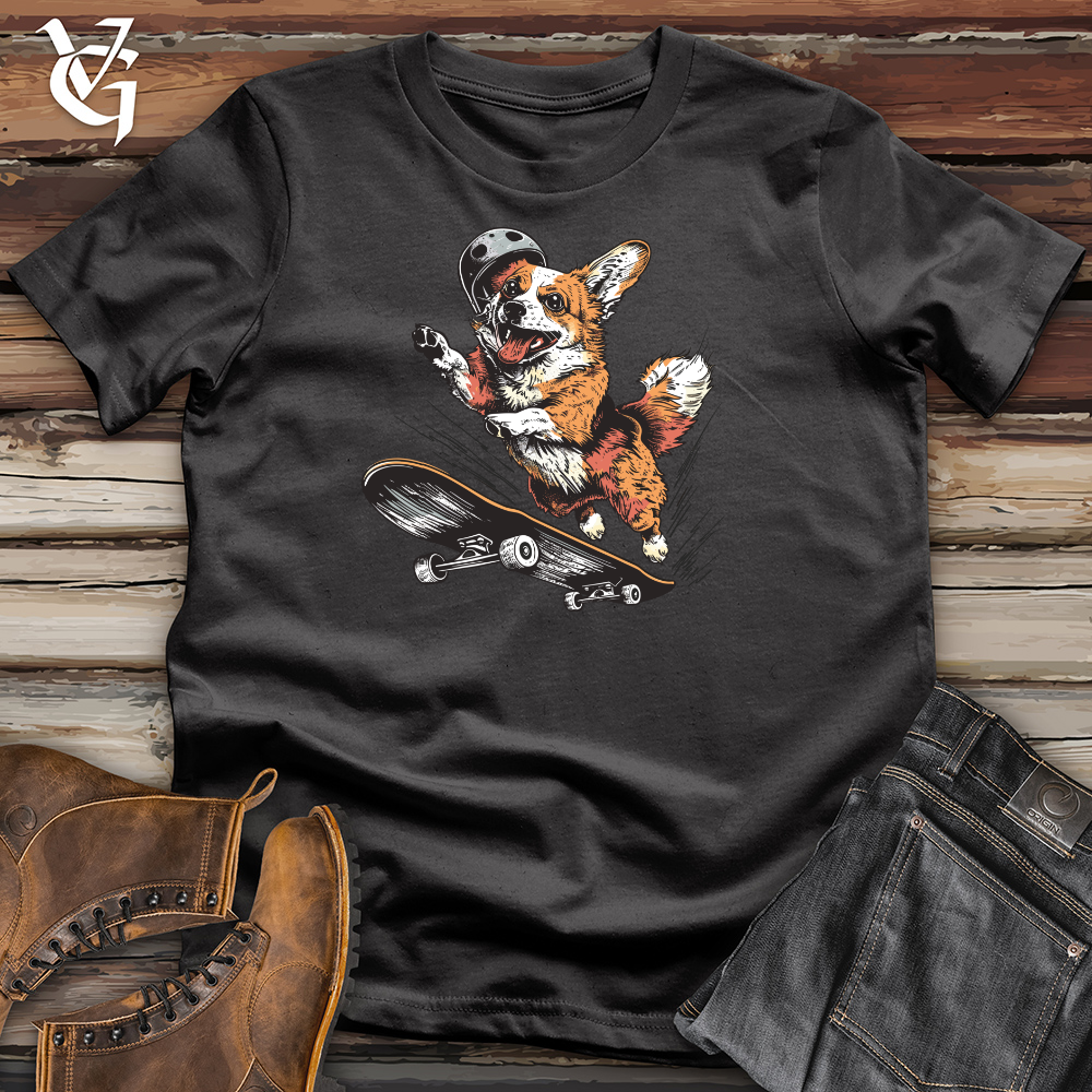 Viking Goods Corgi Skateboarder Kickflip Cotton Tee Dark Grey / L