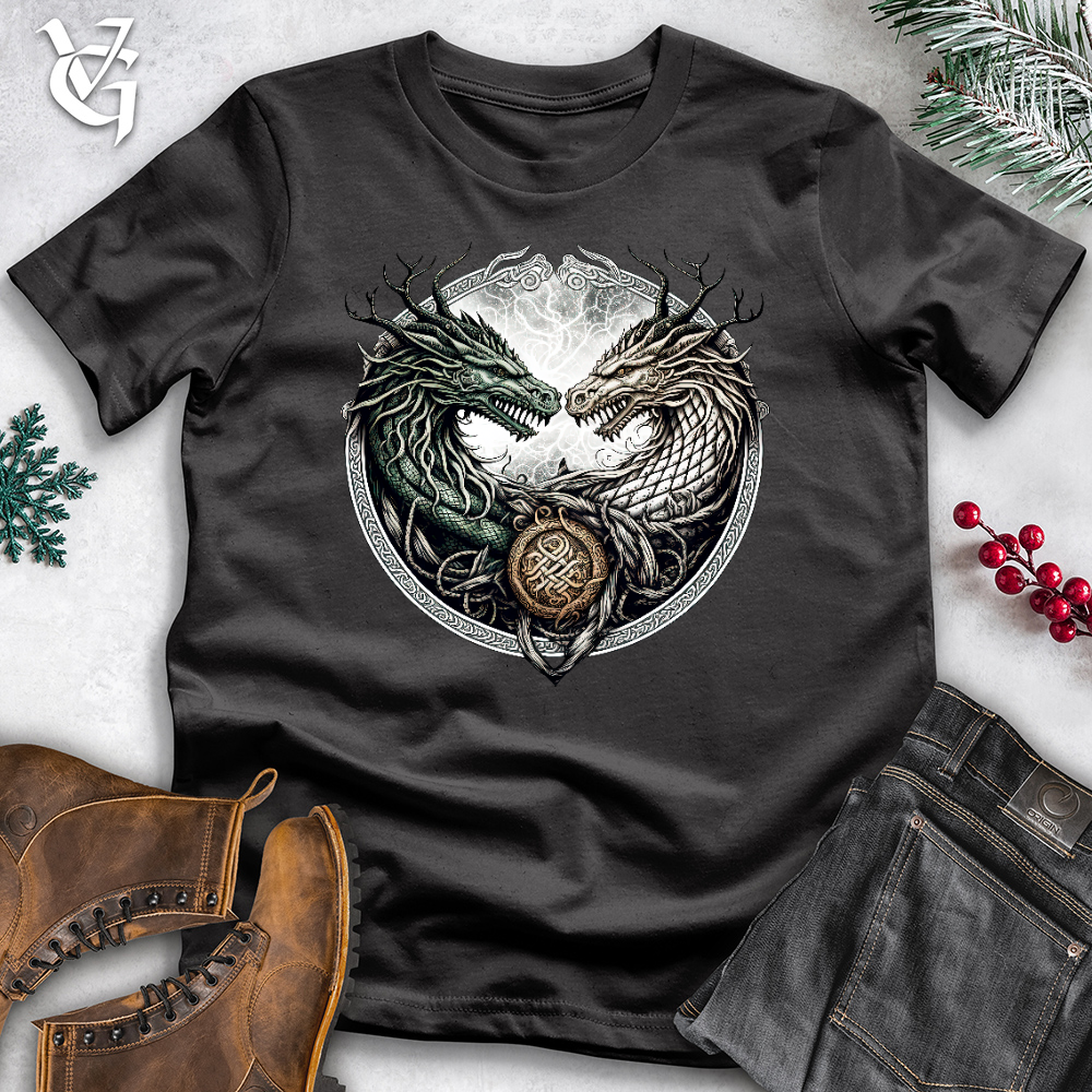 Viking Goods Horned Twin Dragons Cotton Tee Dark Grey / L