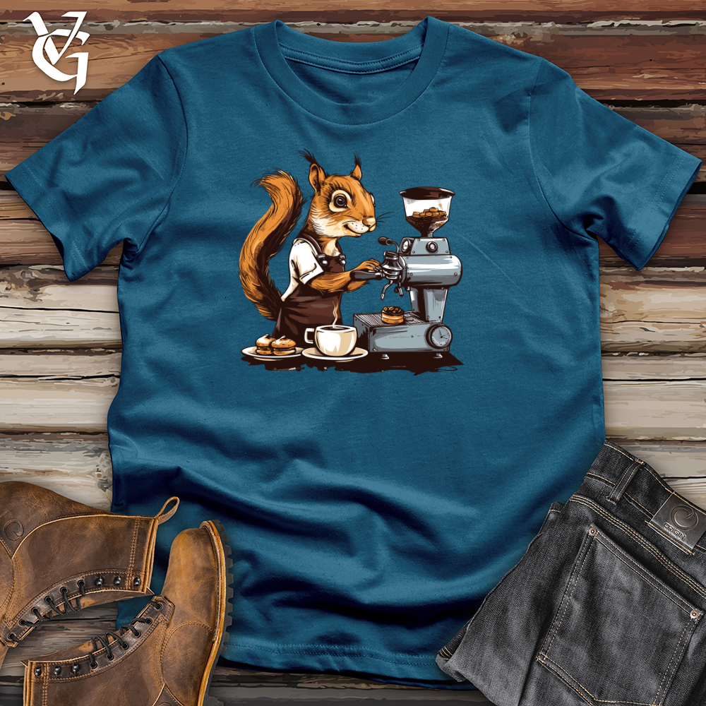 Viking Goods Barista Squirrel Brew Cotton Tee Deep Teal / L