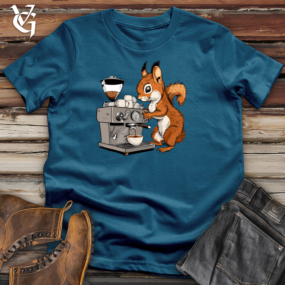 Viking Goods Barista Squirrel Pour Cotton Tee Deep Teal / L
