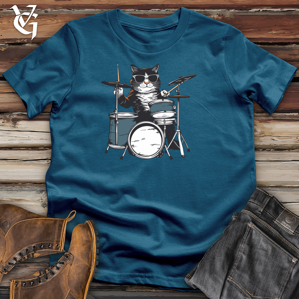 Viking Goods Cool Cat Drummer Cotton Tee Deep Teal / L