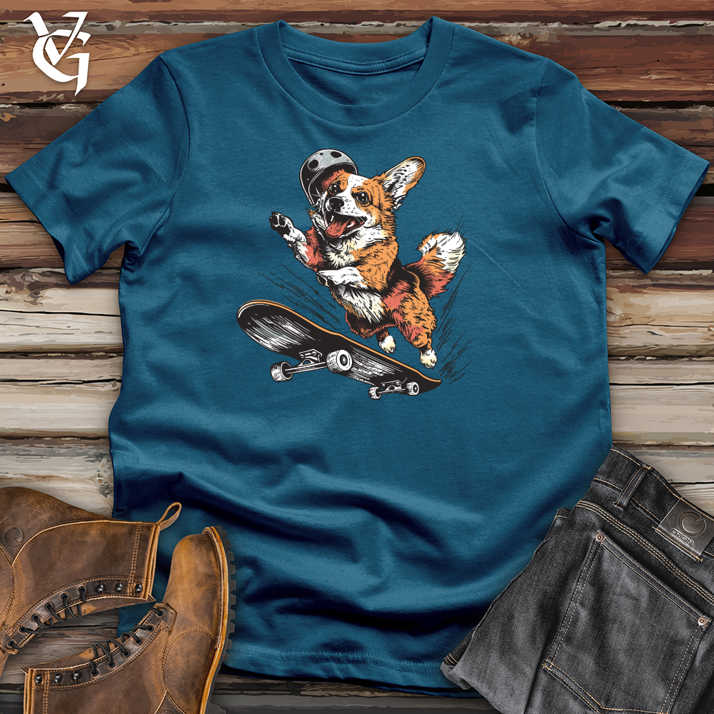 Viking Goods Corgi Skateboarder Kickflip Cotton Tee Deep Teal / L