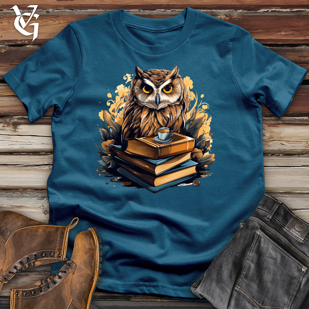 Viking Goods Curious Owl Book Reader Cotton Tee Deep Teal / L