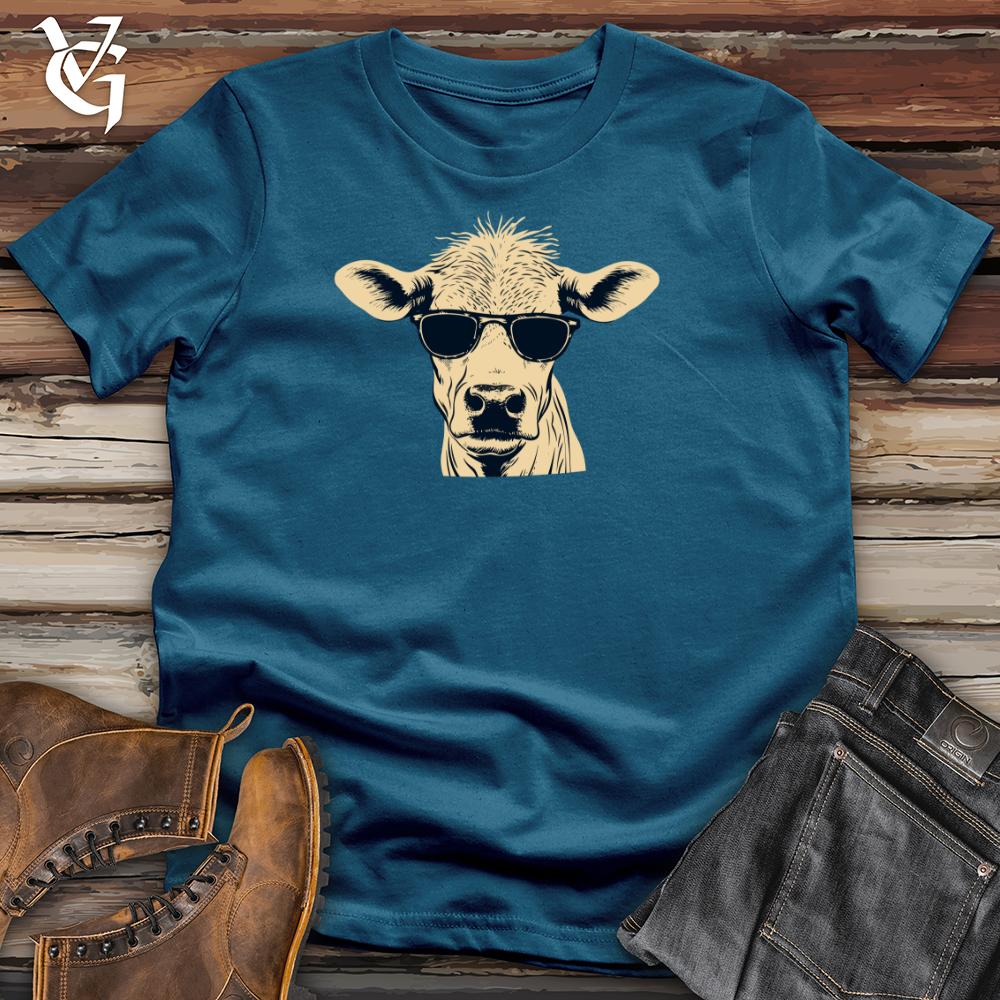 Viking Goods Retro Shades Cow 01 Cotton Tee Deep Teal / L