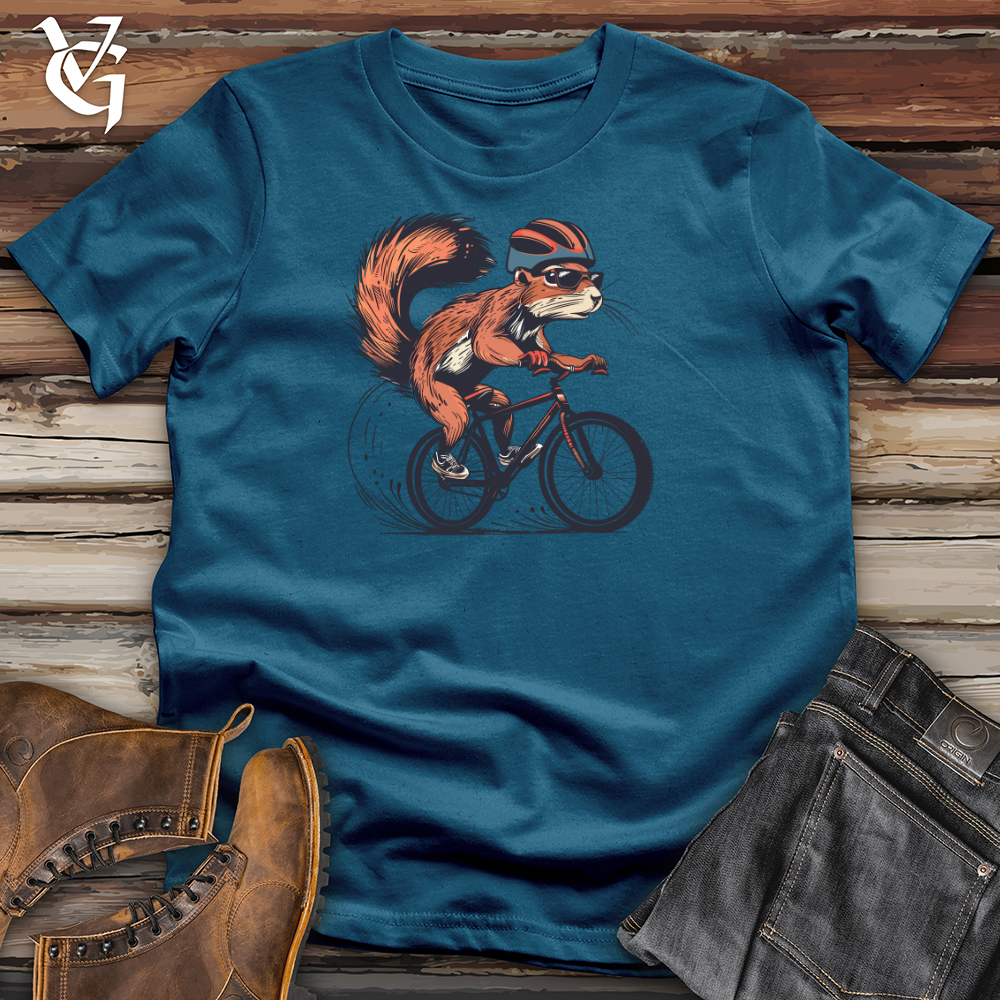 Viking Goods Squirrel Cyclist Whimsy Cotton Tee Deep Teal / L