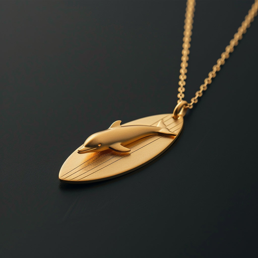 Viking Goods Dolphin Surfboard Gold Necklace