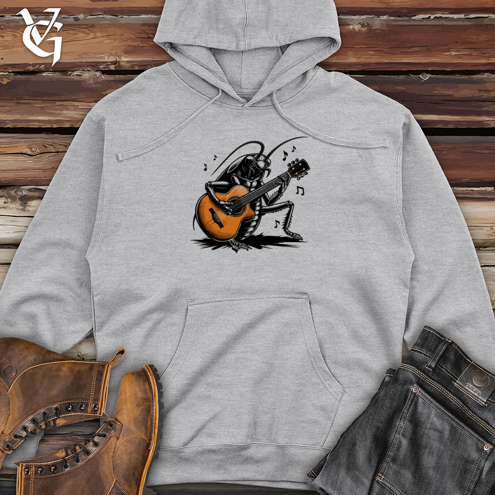 Viking Goods Cockroach Holding a Guitar Midweight Hooded Sweatshirt Grey Heather / L