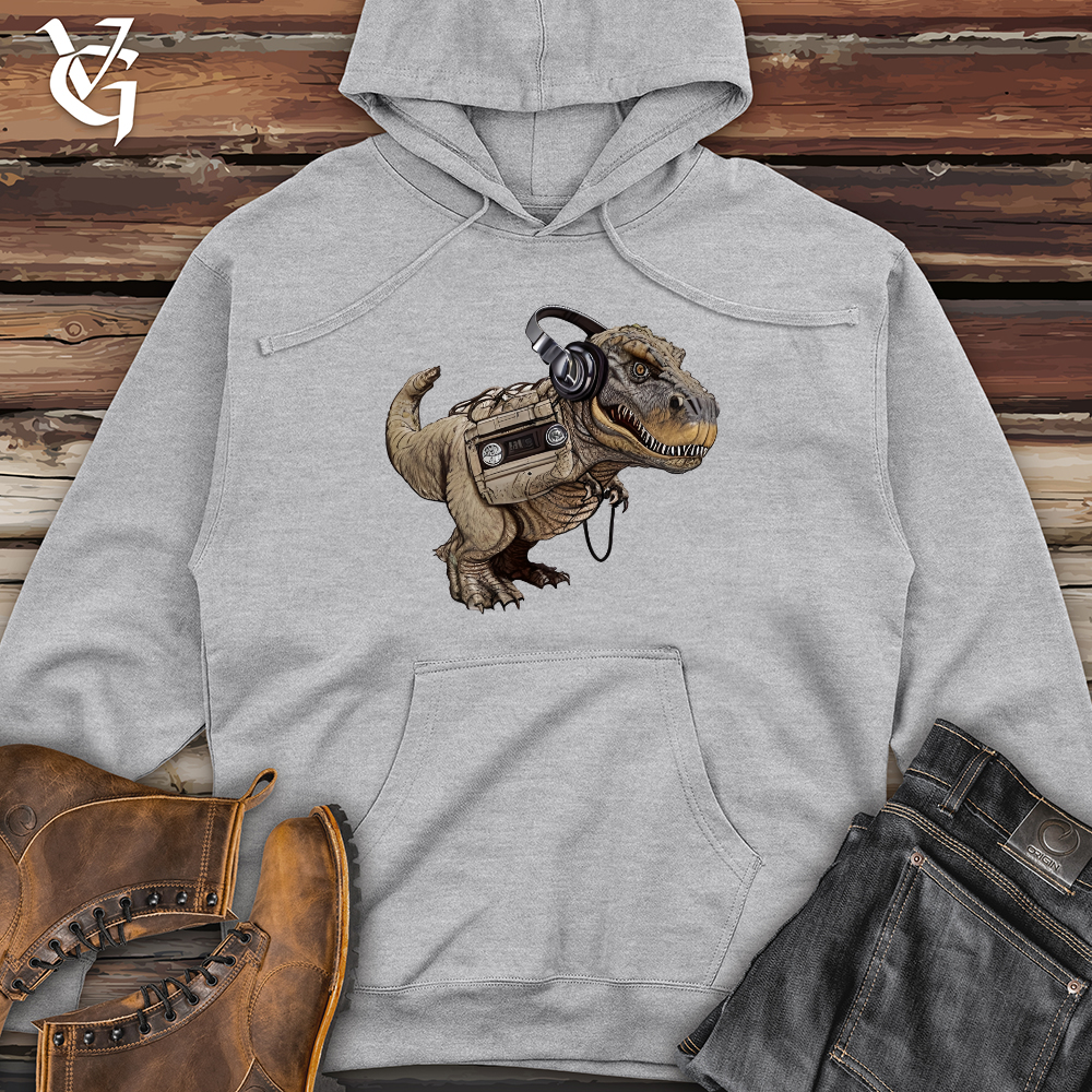 Viking Goods Dinosaur Cassete Player Midweight Hooded Sweatshirt Grey Heather / L