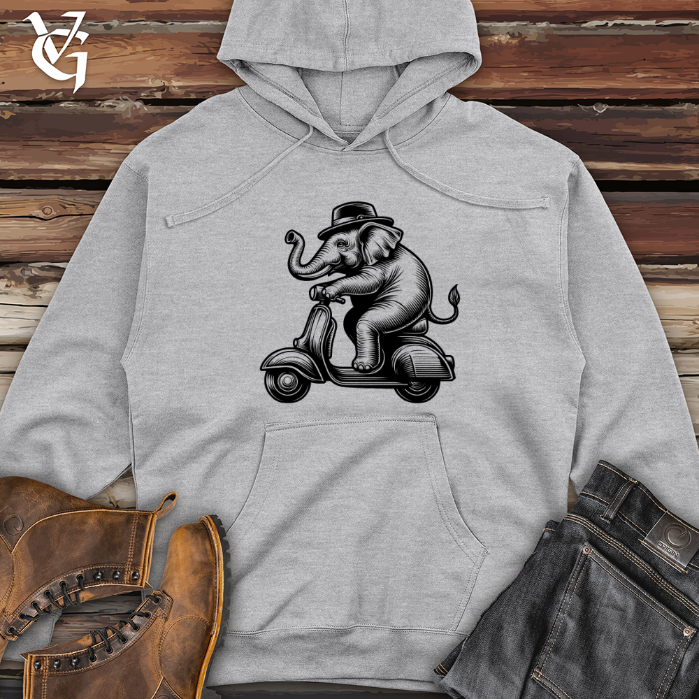 Viking Goods Elephant Riding a Scooter Midweight Hooded Sweatshirt Bone / L