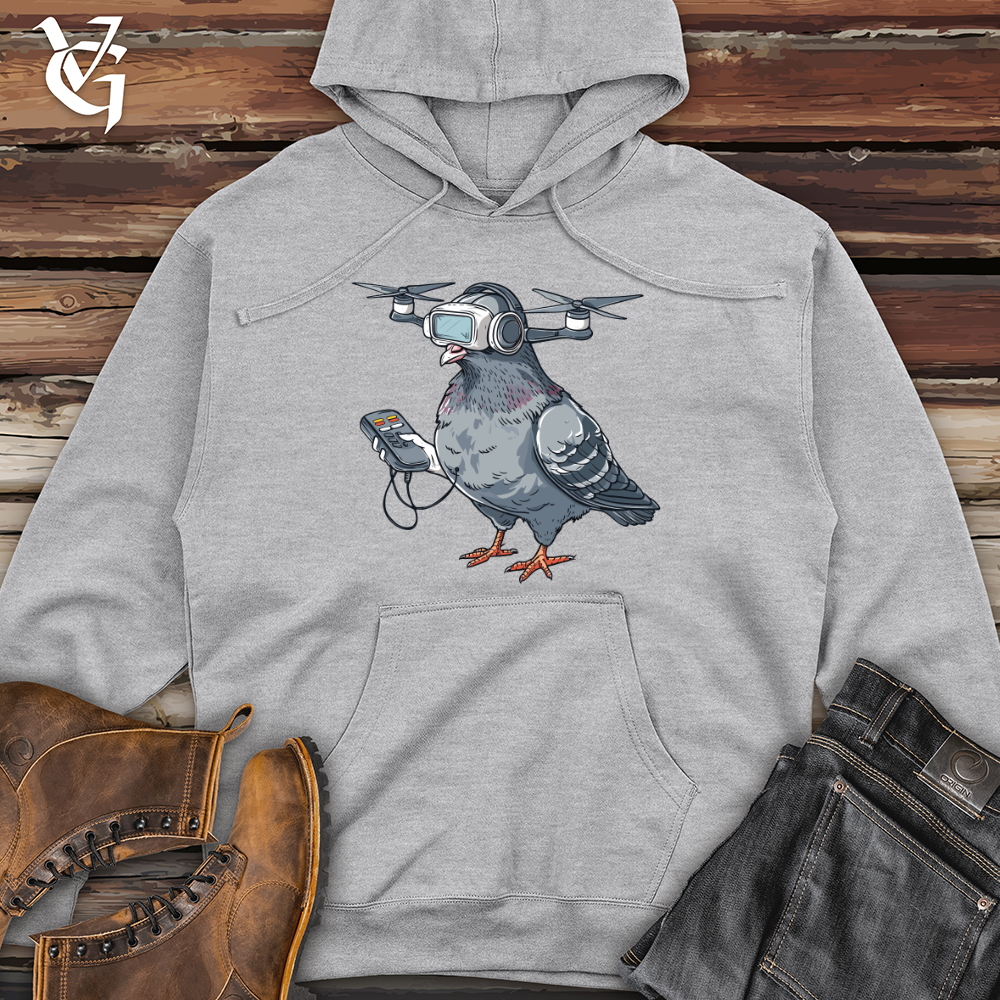Viking Goods Pigeon Drone Pilot Midweight Hooded Sweatshirt Grey Heather / L