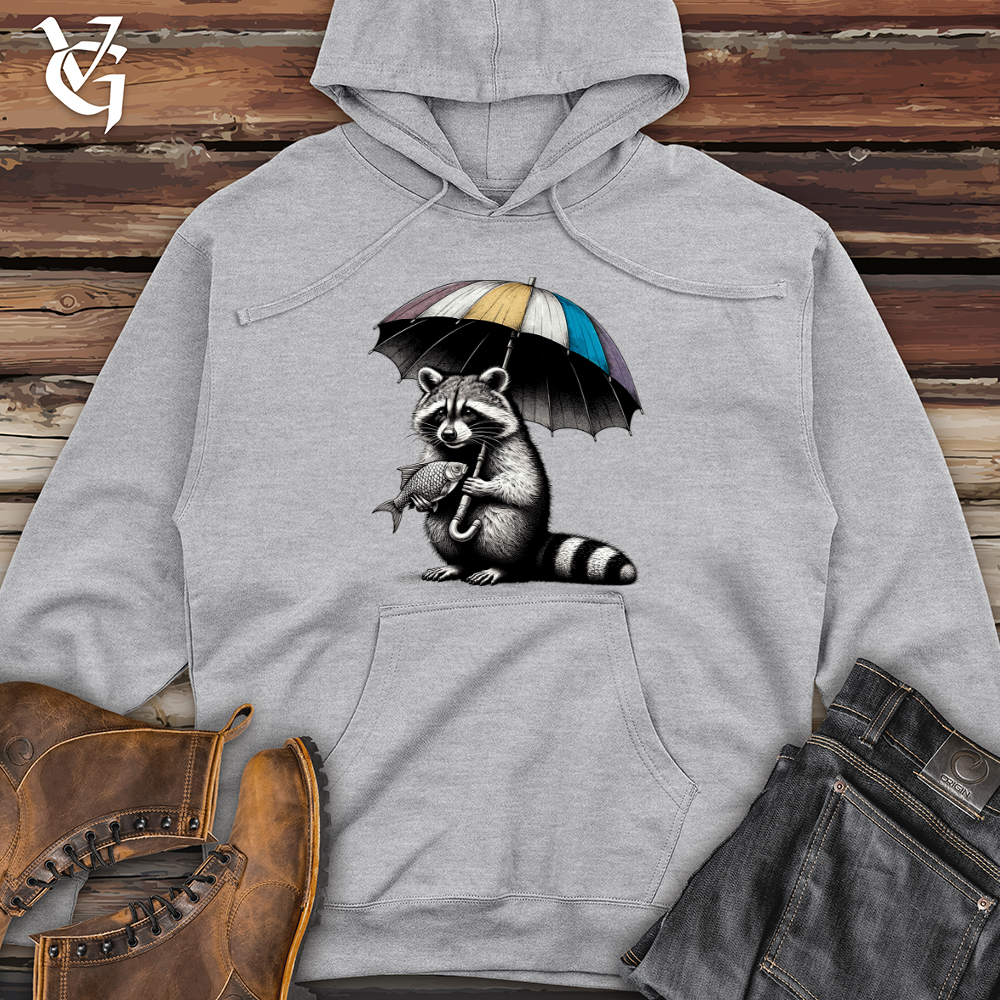 Viking Goods Raccoon is Holding The Umbrella Midweight Hooded Sweatshirt Grey Heather / L