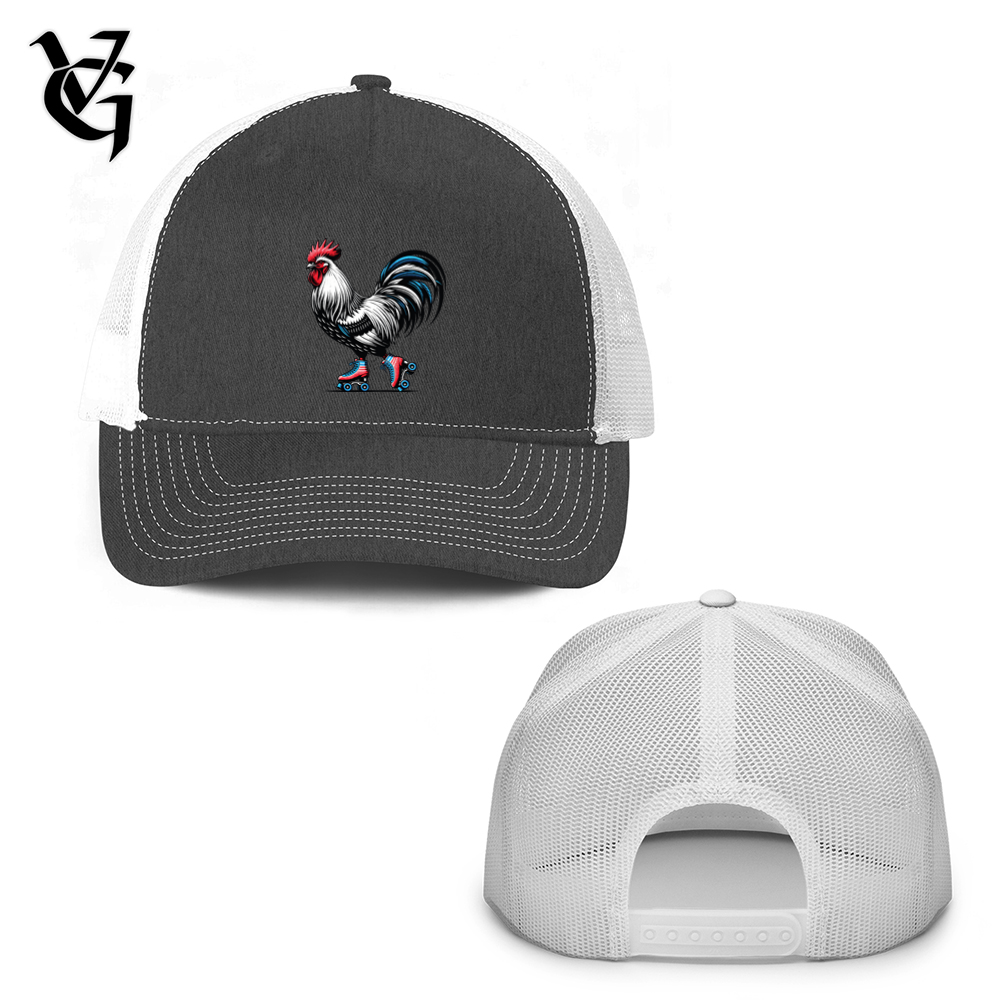 Viking Goods Rooster with Roller Skates Trucker Hat Grey Steel/ White