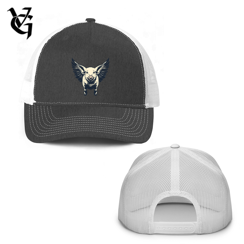 Viking Goods Vintage Winged Swine Trucker Hat Grey Steel/ White