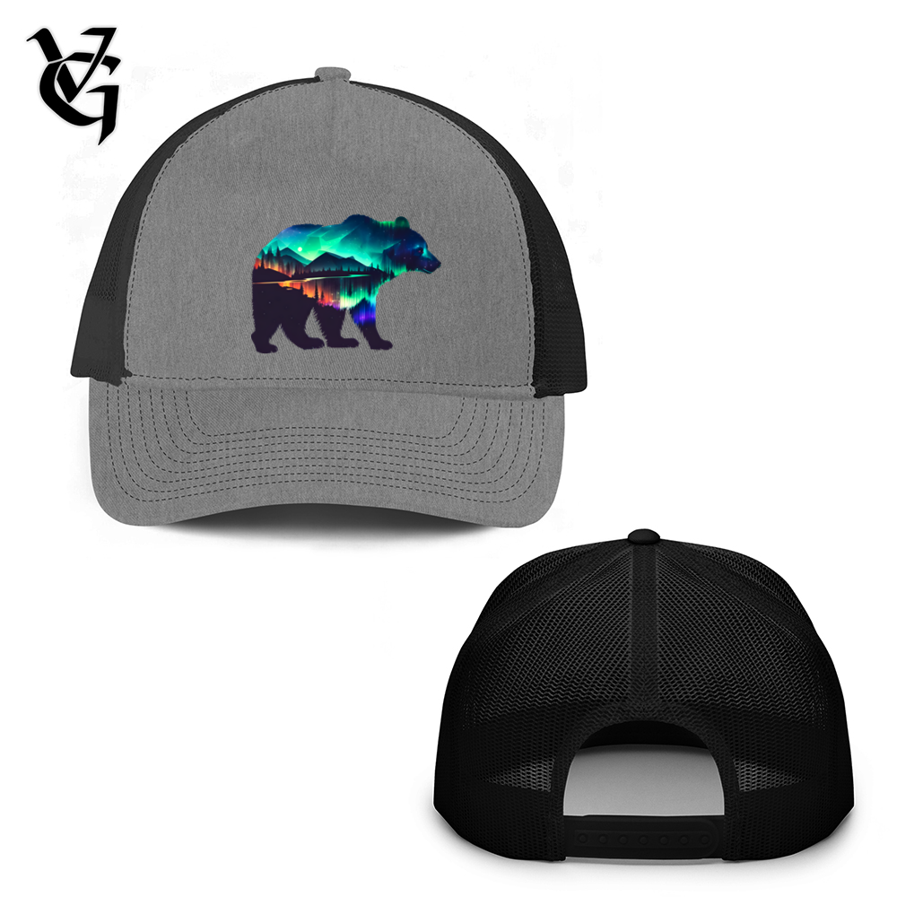 Viking Goods Northern Lights Bear Trucker Hat Heather Grey/ Black