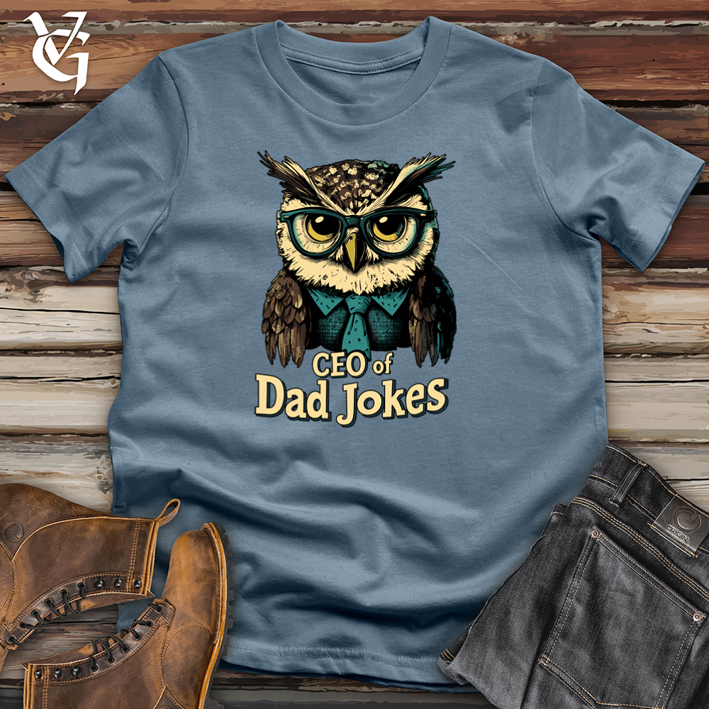 Viking Goods Ceo of Dad Jokes Owl Softstyle Tee Indigo Blue / L