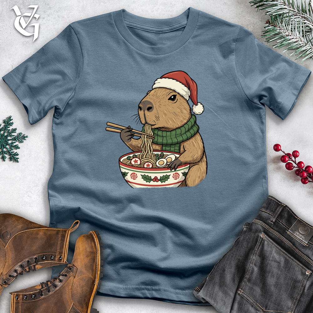 Viking Goods Christmas Capybara Eating Ramen Softstyle Tee Indigo Blue / L