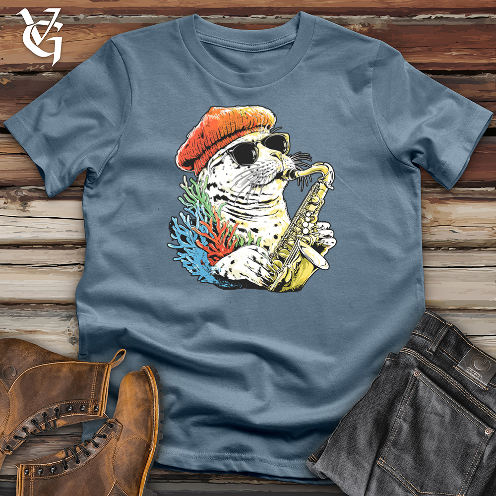 Viking Goods Leopard Seal Saxophone Softstyle Tee Indigo Blue / L