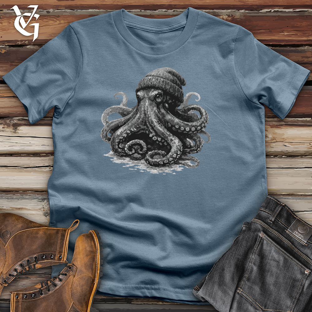 Viking Goods Octopus With Beanie Softstyle Tee Indigo Blue / L