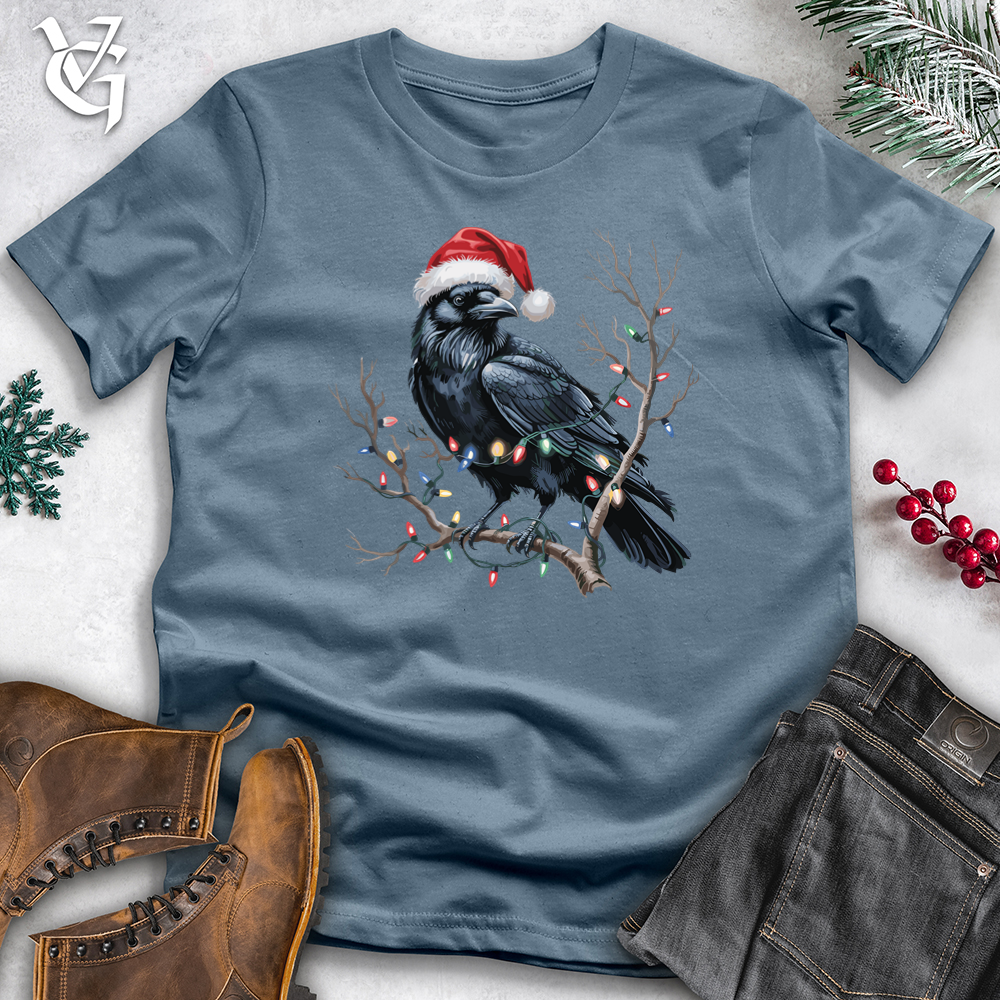 Viking Goods Raven With Santa Hat Tee Indigo Blue / L