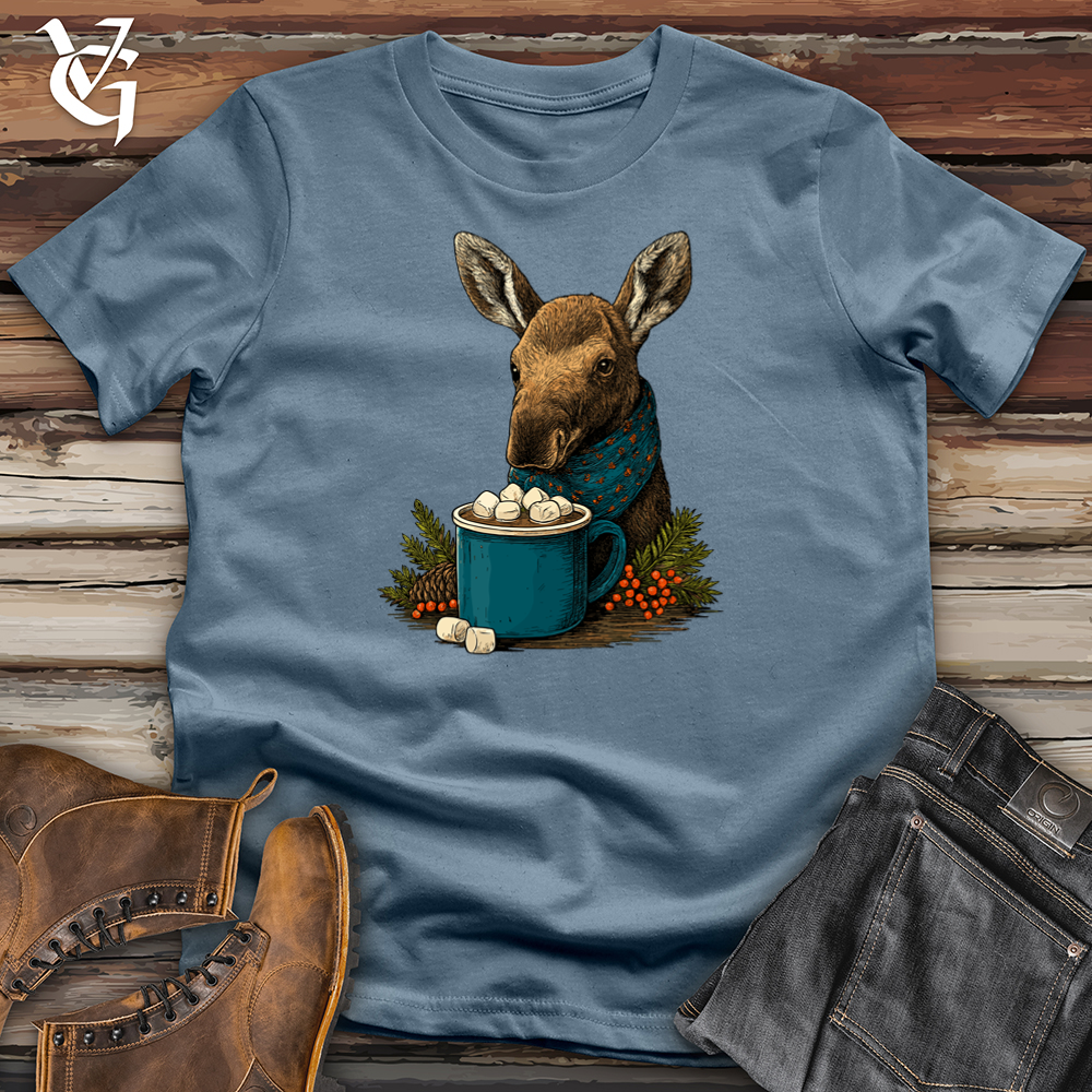 Viking Goods Autumn Moose With Hot Coffee Softstyle Tee Indigo Blue / S