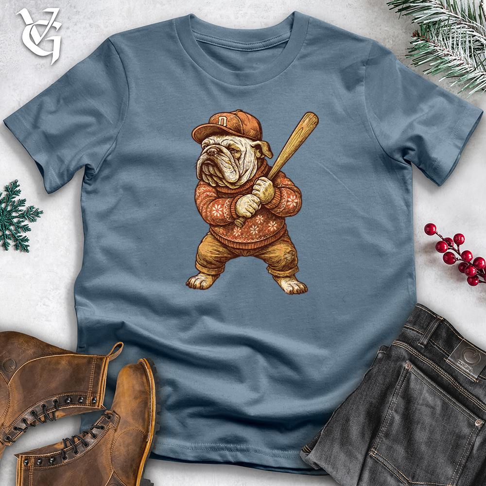 Viking Goods Christmas Bulldog Baseball Softstyle Tee Indigo Blue / S