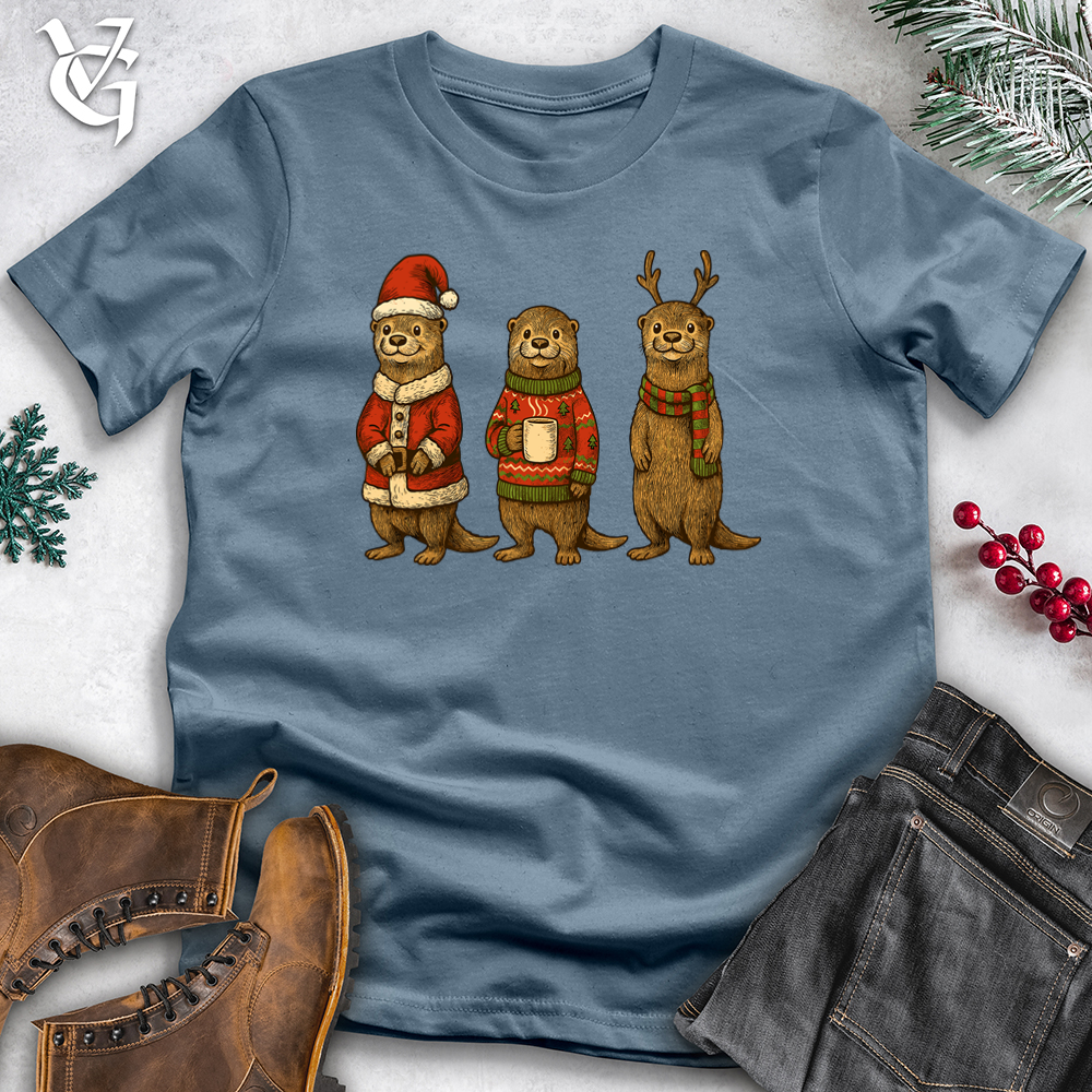 Viking Goods Christmas Dressed Up 3 Otter Softstyle Tee Indigo Blue / S