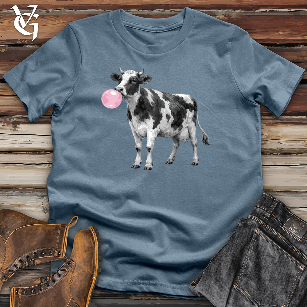 Viking Goods Cow With Bubble Gum Softstyle Tee Indigo Blue / S