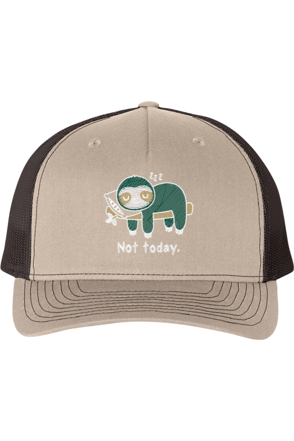 Viking Goods Not Today Sloth Embroidered Trucker Cap Khaki/ Coffee