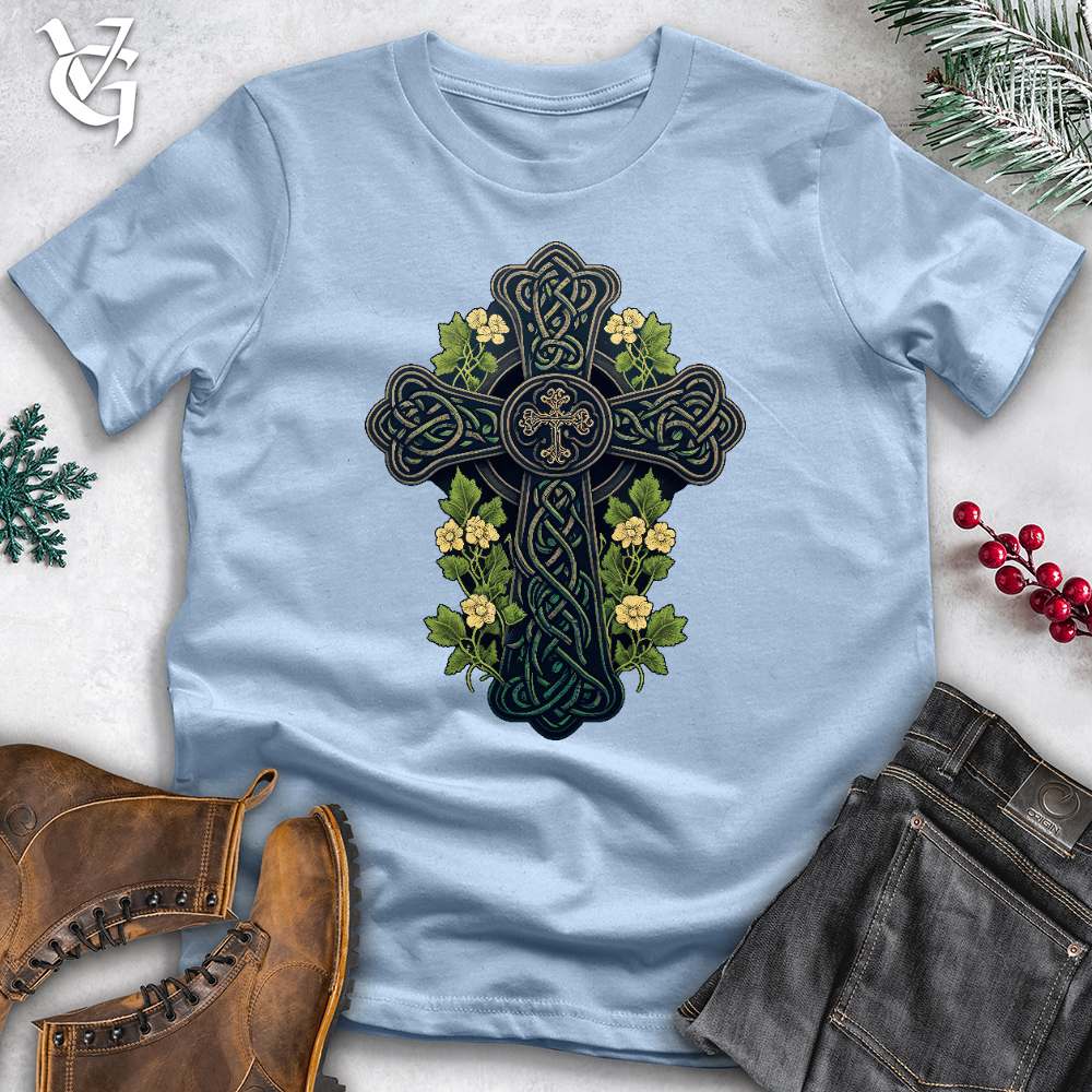 Viking Goods Celtic Cross Garden Cotton Tee Light Blue / L