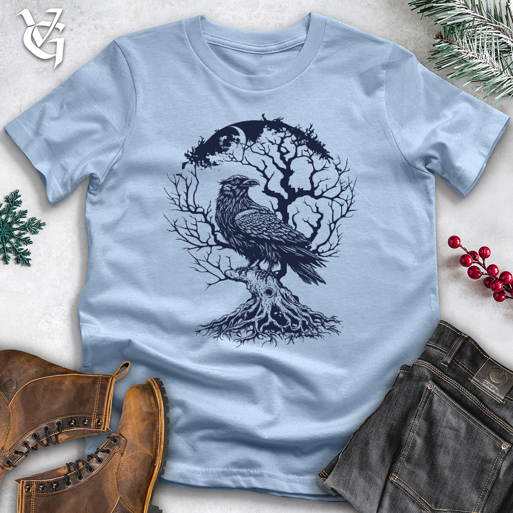 Viking Goods Raven and Old Tree Tattoo Cotton Tee Light Blue / L