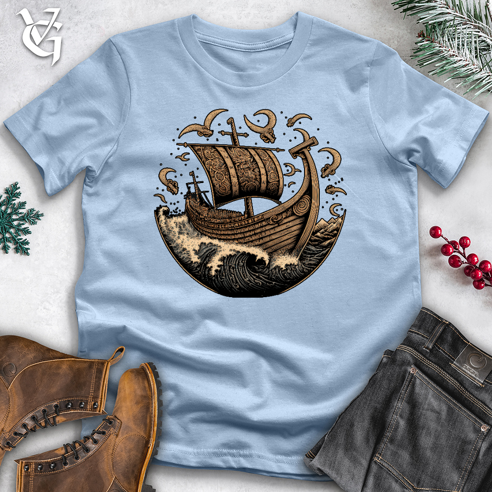 Viking Goods Vikings At Sea Cotton Tee Light Blue / L