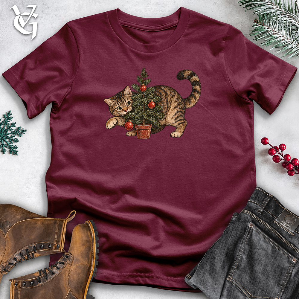 Viking Goods Cat Small Christmas Tree Softstyle Tee Maroon / L