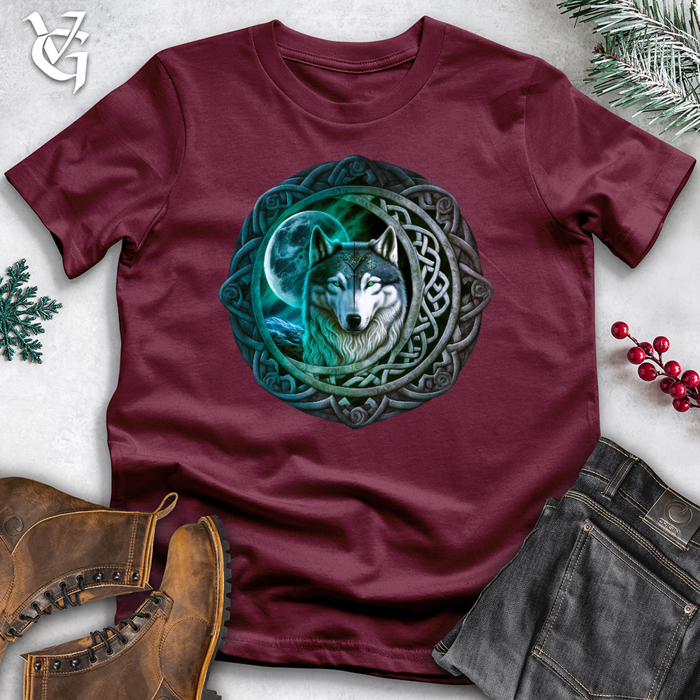 Viking Goods Celtic Moon Wolf Cotton Tee Maroon / L