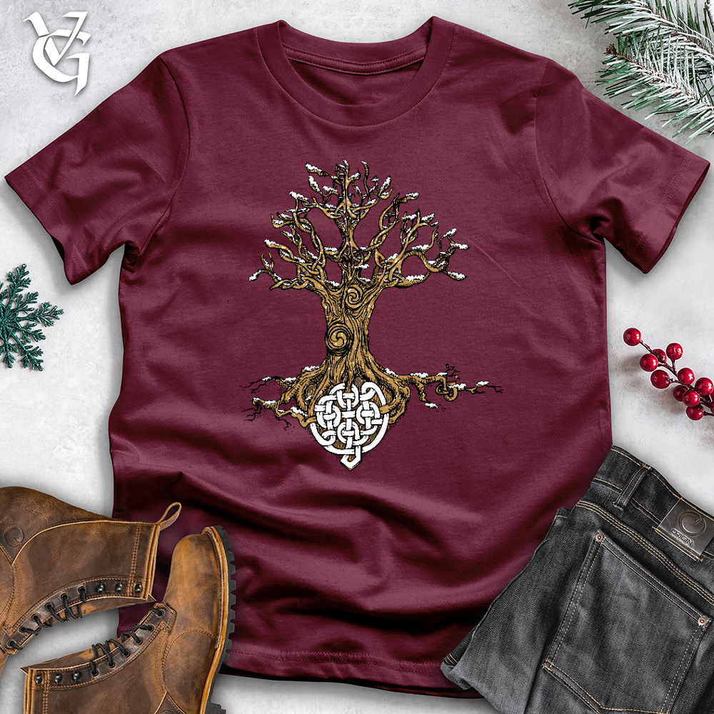 Viking Goods Celtic Roots With Snow Cotton Tee Maroon / L