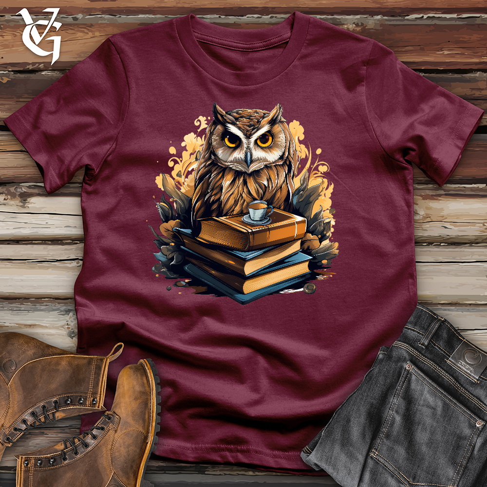 Viking Goods Curious Owl Book Reader Cotton Tee Maroon / L