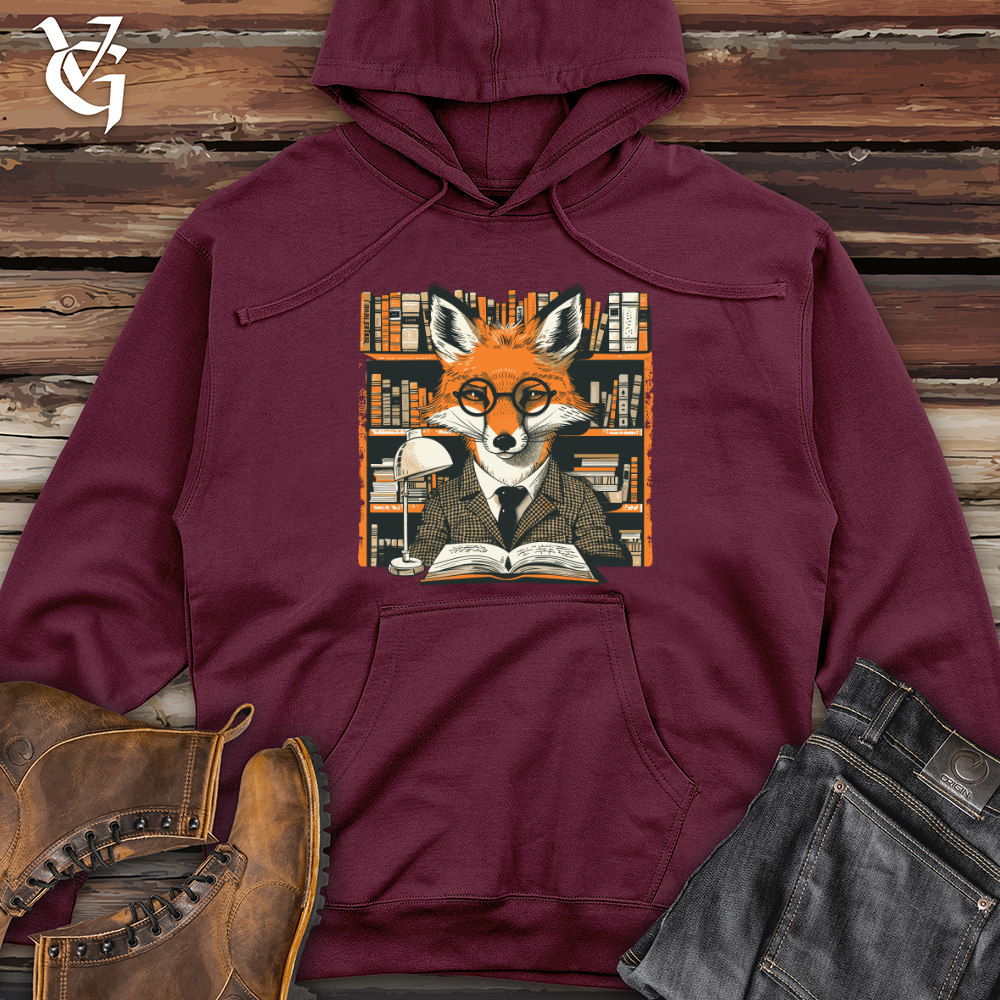 Viking Goods Fox Bibliophile Portrait Midweight Hooded Sweatshirt Maroon / L
