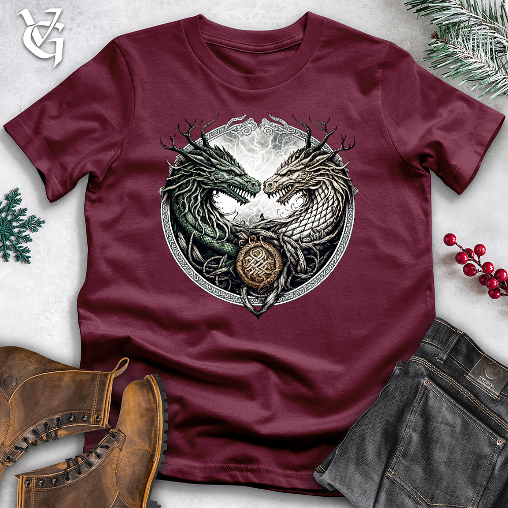 Viking Goods Horned Twin Dragons Cotton Tee Maroon / L