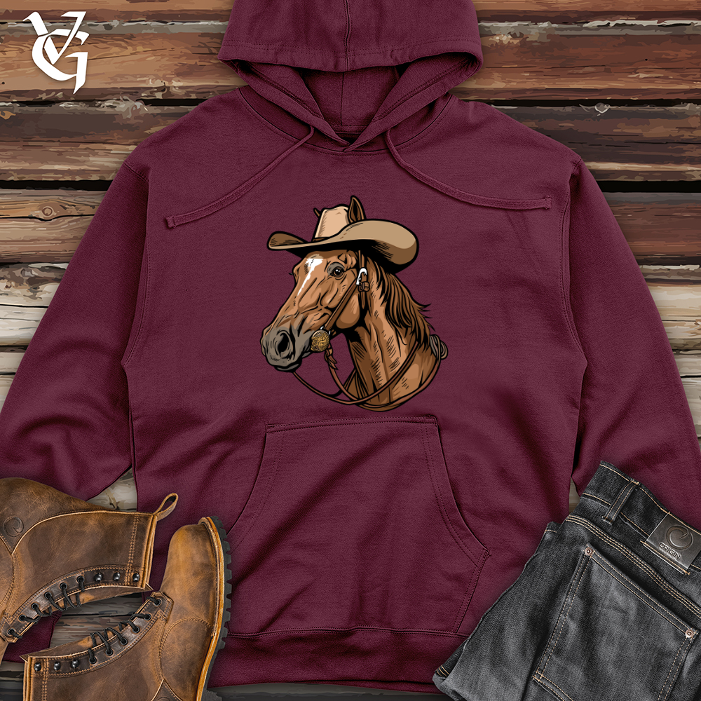 Viking Goods Horse Cowboy Midweight Hooded Sweatshirt Maroon / L