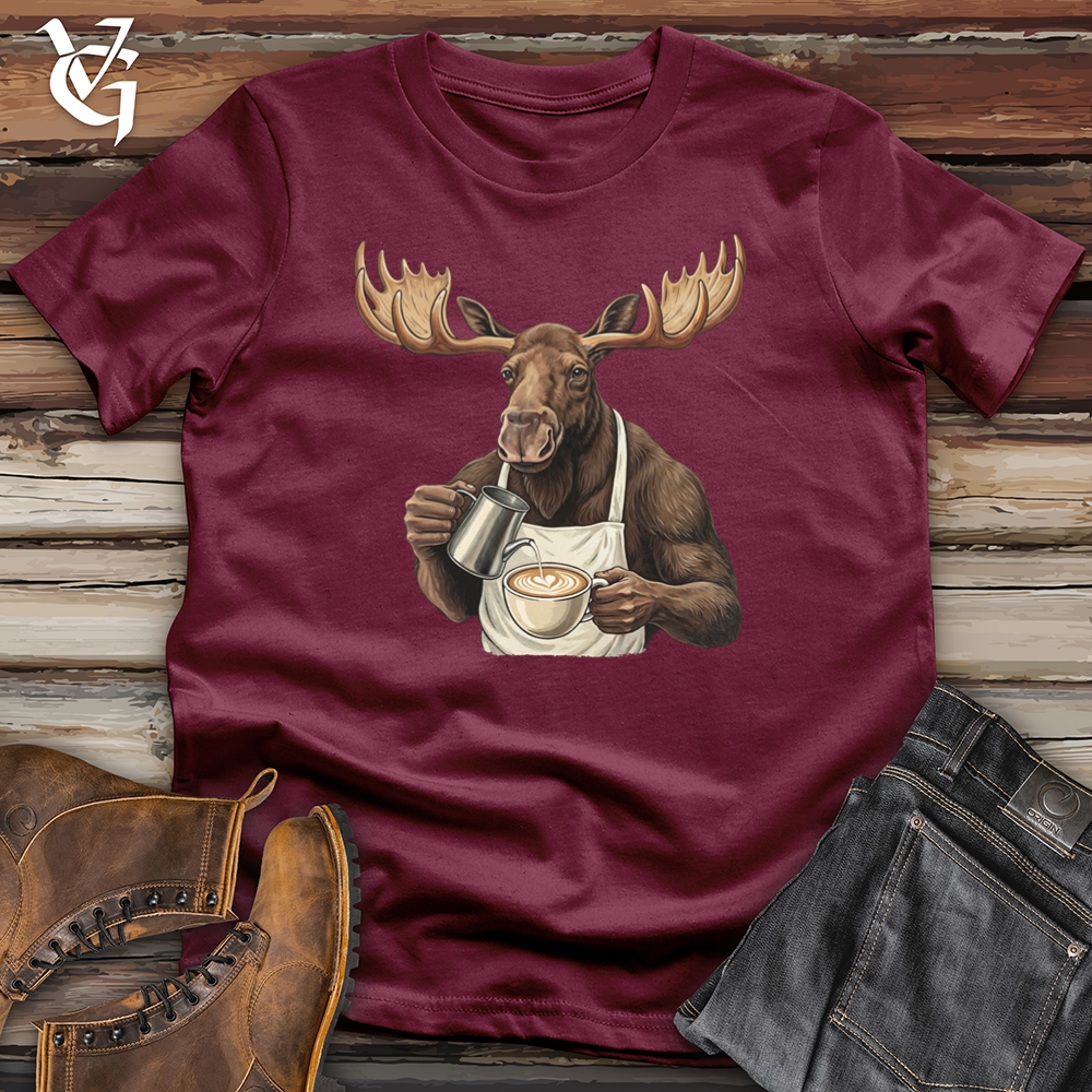 Viking Goods Moose With Coffee Tee Maroon / L